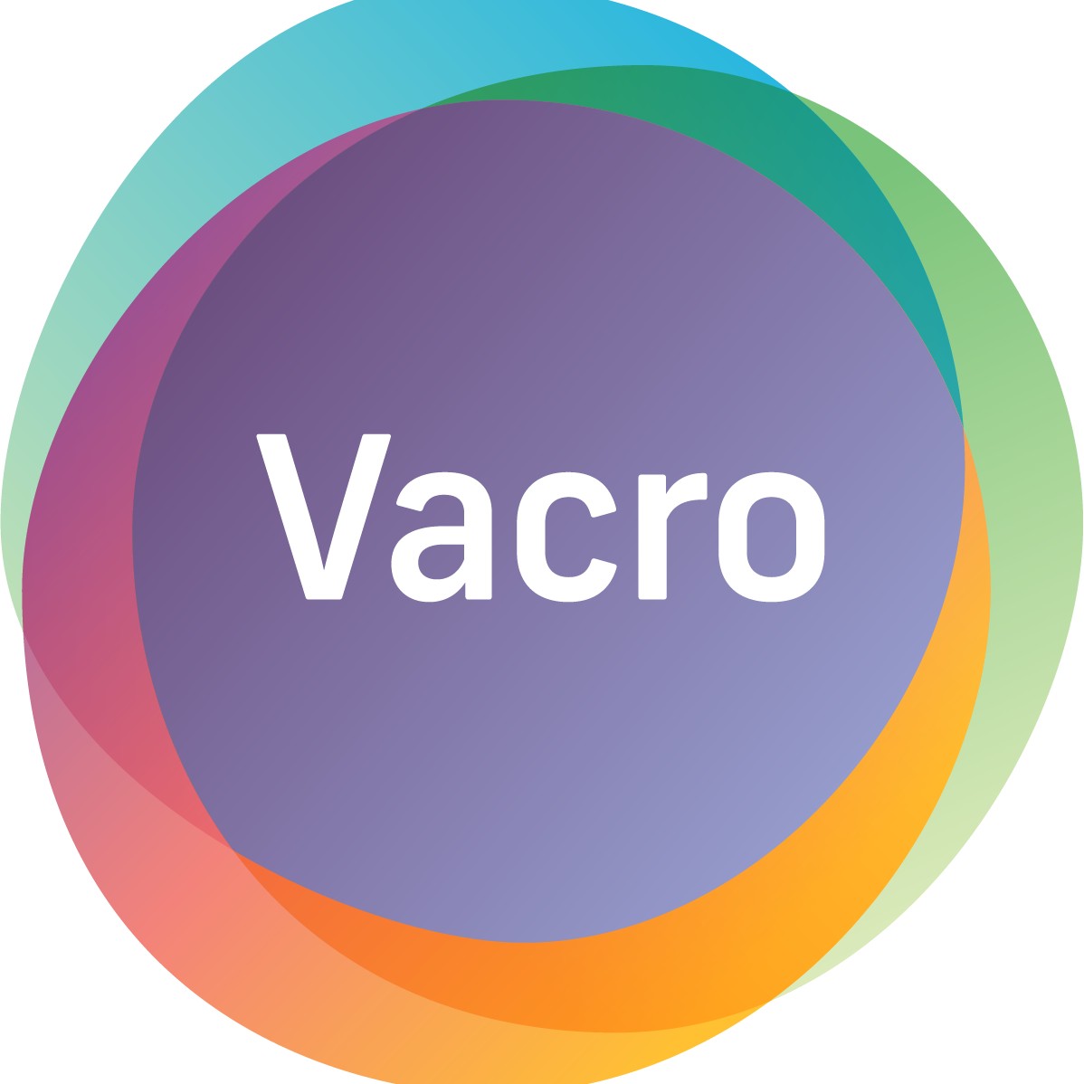 A logo with overlapping colourful circles with the word Vacro in white in the middle. 