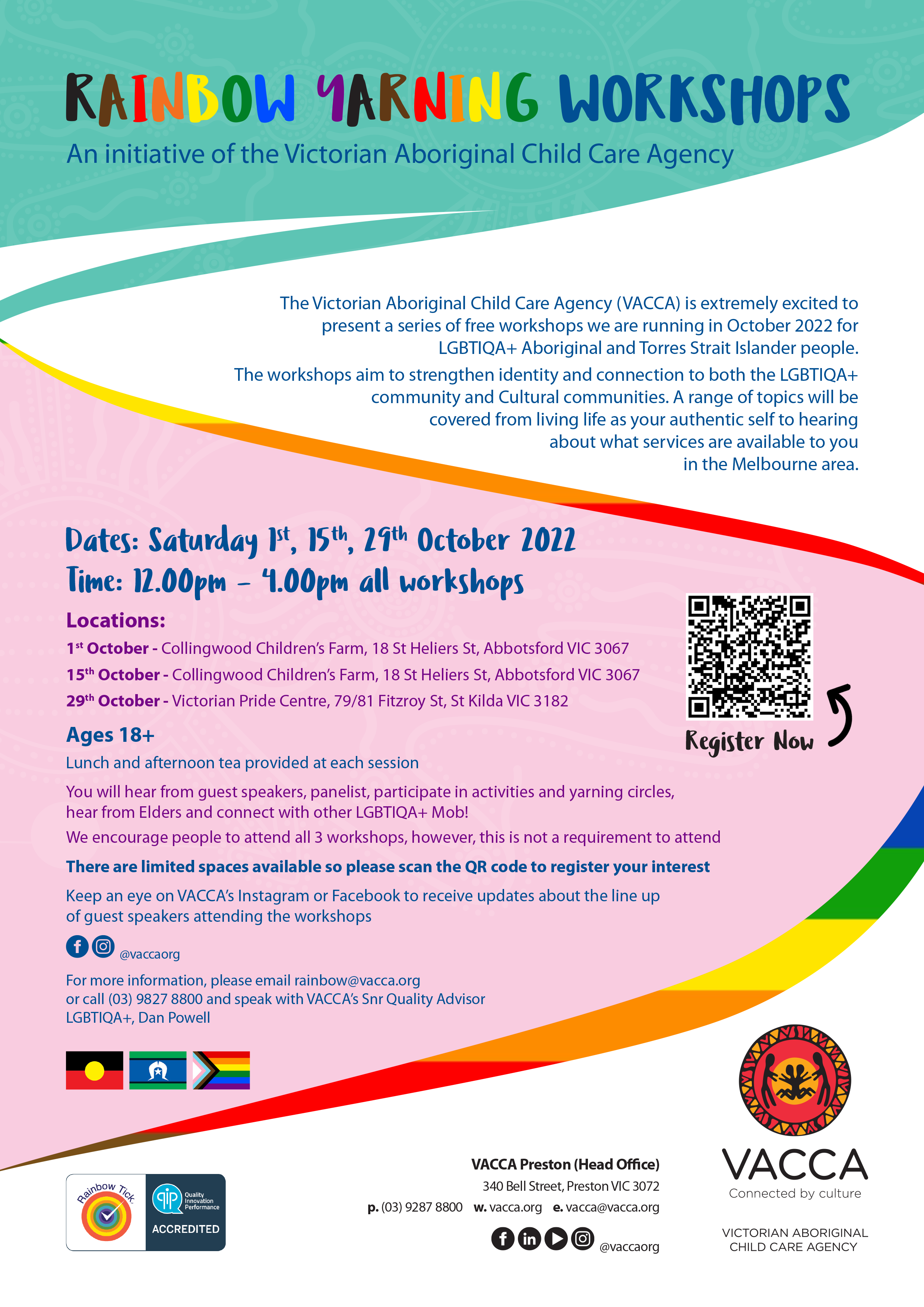 Poster for Rainbow Yarning Workshops