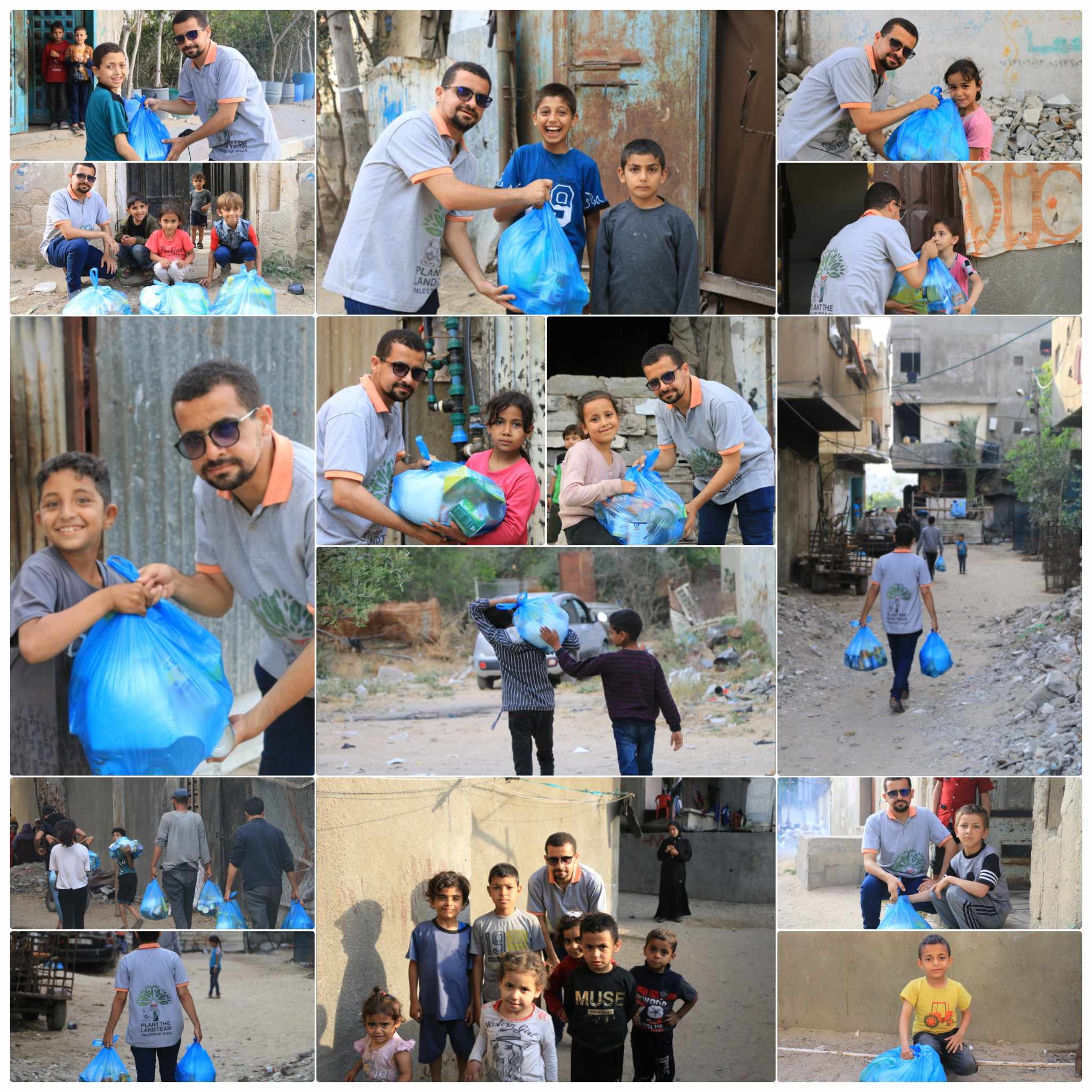 Photos of Anas from Plant the Land Team Gaza and some children in Gaza.