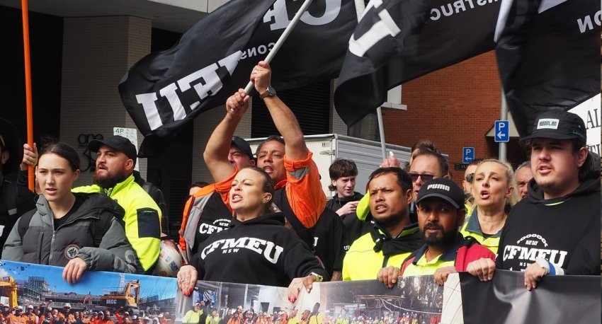 Construction union members at this year's May Day rally in Gadigal Country/Sydney. Photo: Peter Boyle Green Left Weekly