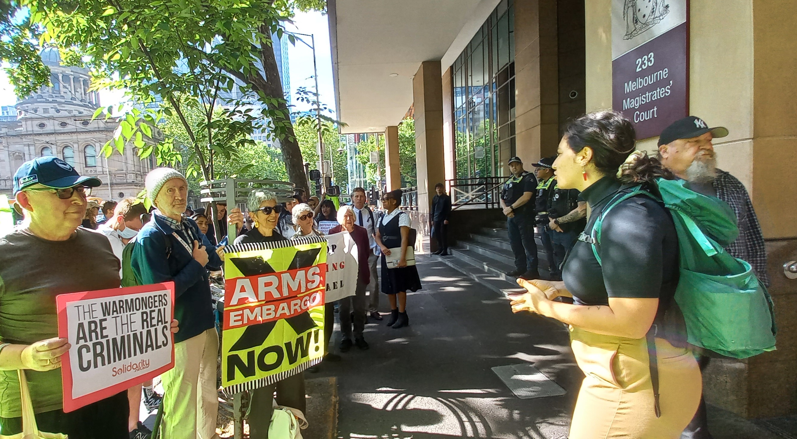 Outside Melbourne Magistrates Court for 1st day of Land Forces Arrests