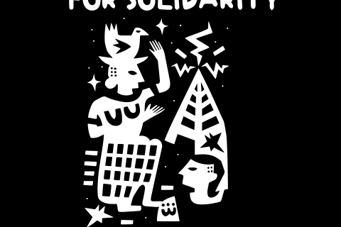 white writing on blackground sound on for solidarity 3CR radiothon