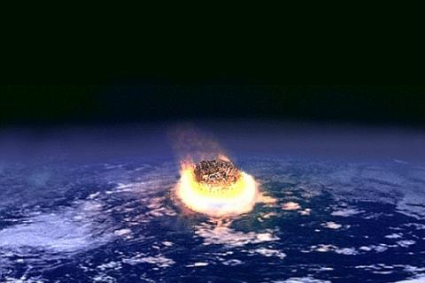 Artist's impression of the asteroid impact at Chicxulub (public domain image uploaded to Wikipedia by Fredrik)