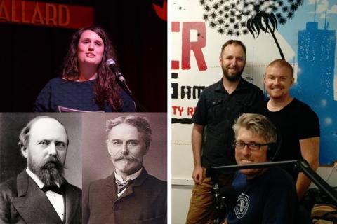 What a bunch of happy faces! Clockwise from top left: Dani Measday, Michael Patterson, Josh Richards, Chris Lassig, Edward Drinker Cope and Othniel Charles Marsh. The last two less happy.