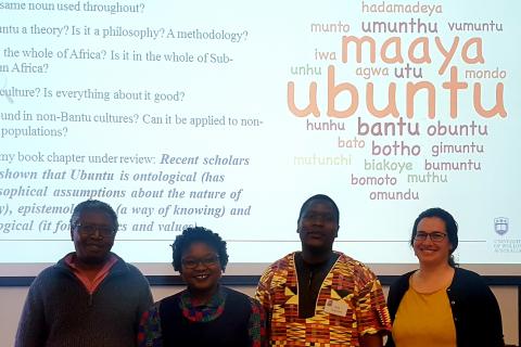 Ndungi  Mungai, Hope Mathumbu, Dr Jacob Mugumbate and Rene Sephton - members of the Ubuntu Panel at the  AFSAAP Conference