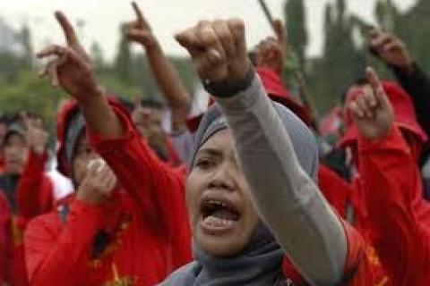 Striking Indonesian worker.