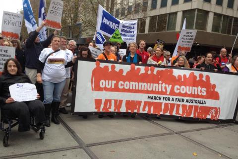 Marching along Swanston on the way to Parliament House