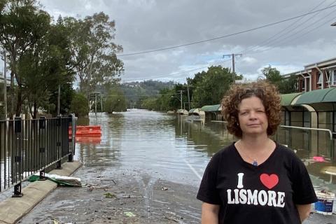 Elly Bird standing in font of Lismore Flood