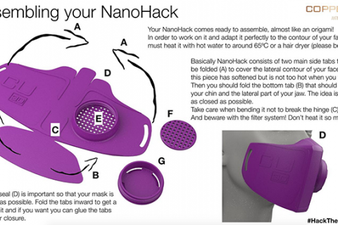 instruction pamphlet for a 3D printable face mask nano-hack from Chilean tech company Copper 3D 