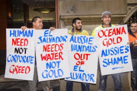 Union members protest Oceana Gold in Melbourne.