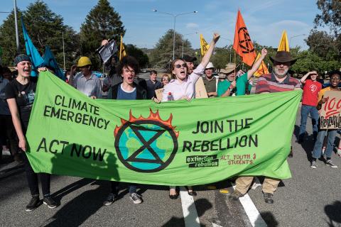 Extinction Rebellion ACT students and others block roads from Parliament House, Canberra