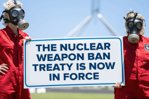 Nuclear weapons ban treaty enforcers in Canberra, image thanks to ICAN Australia.