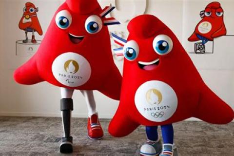 The Olympic and Paralympic mascots are hats (one with a prosthetic leg)